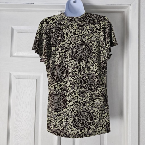 Mint chip brown & green v neck blouse - Picture 3 of 4